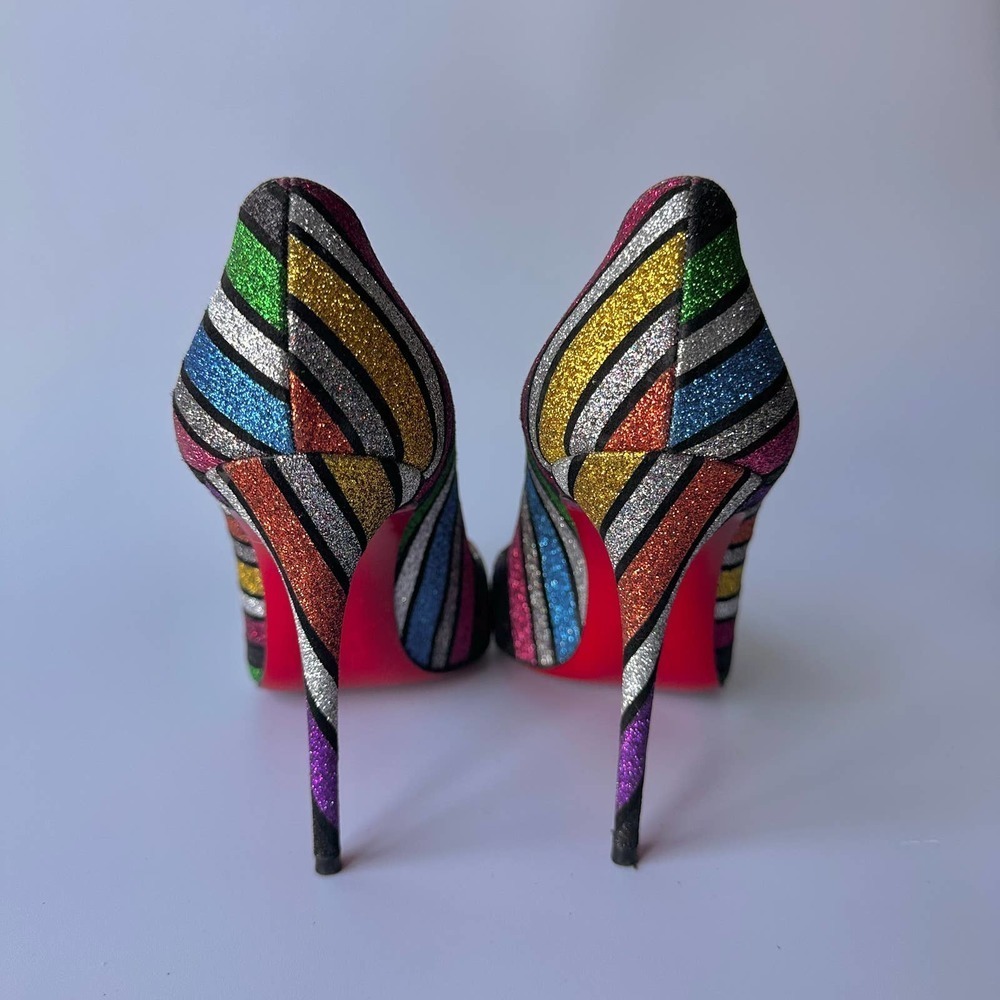Christian Louboutin Stripy Glitter Pigalle Follies Limite Edition Size 38 100m - Picture 5 of 9